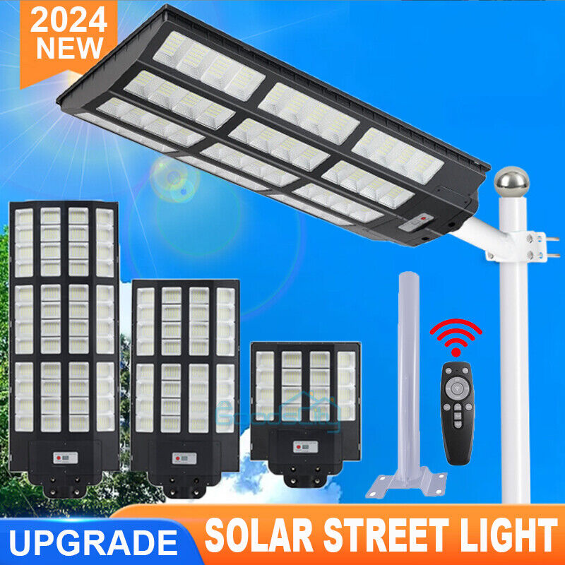 ny 2000W kommerciel Solar Street Flood Light Udendørs Dusk to Dawn vejlampe + stang