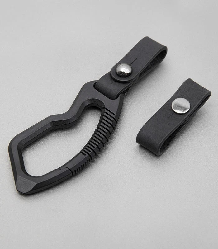 EDC Titanium Alloy + Leather Keychain Carabiner Waist Hanging Pendant Crowbar 07FC0E-D4 - KOEEK