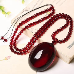 Natural Red Resin Pendant Long Sweater Chain Necklace Jewelry for Women 07FC0E-D4 - KOEEK