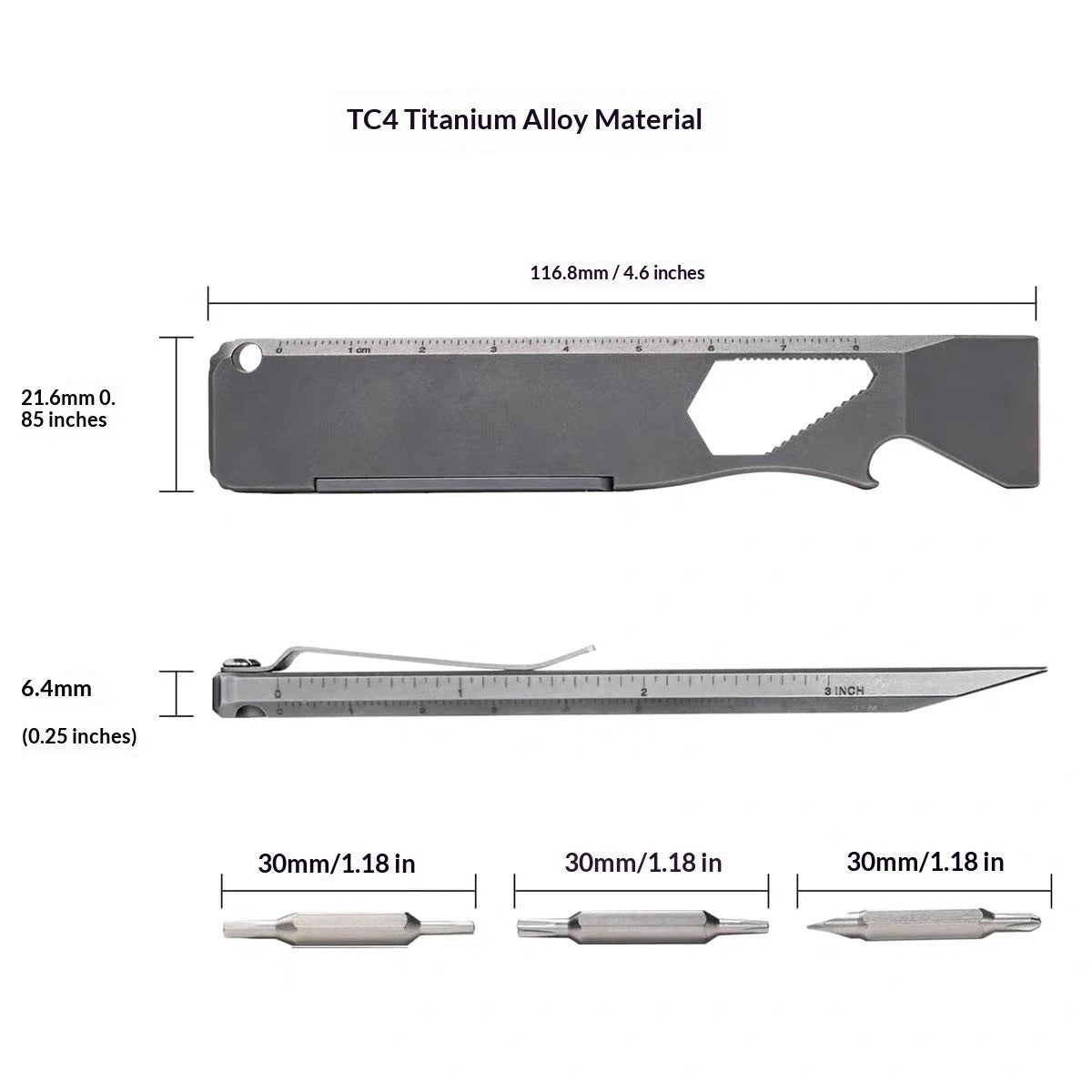 TC4 Titanium Alloy Pry Bar Hex Wrench Screwdriver - Back Clip EDC Multi Tool 07FC0E-D4 - KOEEK