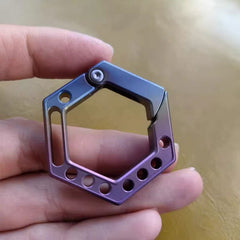 EDC Titanium Hexagon Key chain Carabiner Pendant Outdoor Connectors w/ 5 Rings 07FC0E-D4 - KOEEK