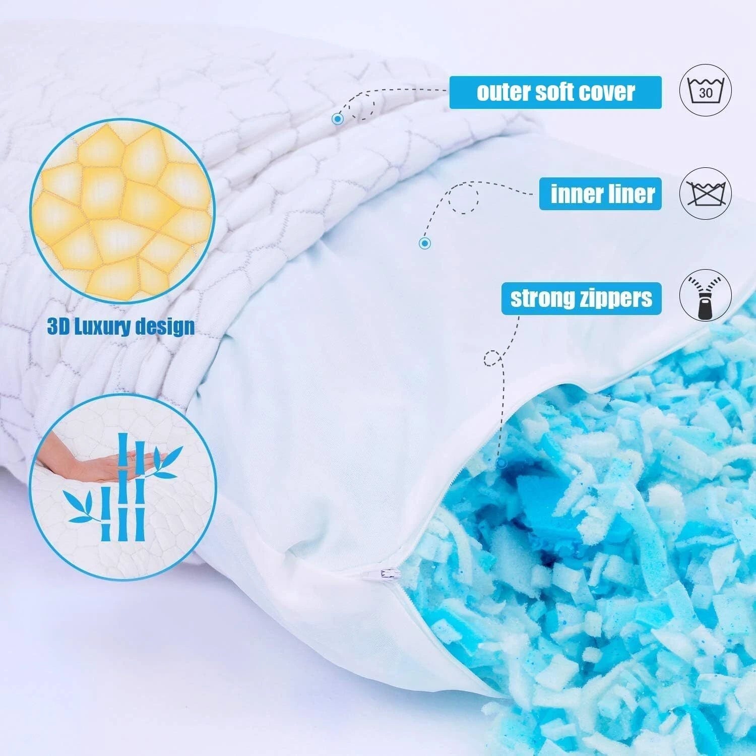 Cool Sleep Pillow Adjustable Cool Pillow with Washable Removable Cover 07FC0E-D4 - KOEEK