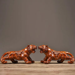 8cm Huali Wood Carved Tiger Zodiac Figurines Desk Decor Home Office Gift 1 Pair 07FC0E-D4 - KOEEK