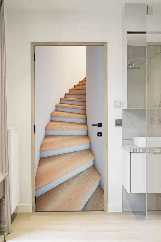 Wooden Stairs Steps Picture 3D Door Sticker Self-adhesive Bedroom Door Mural 07FC0E-D4 - KOEEK