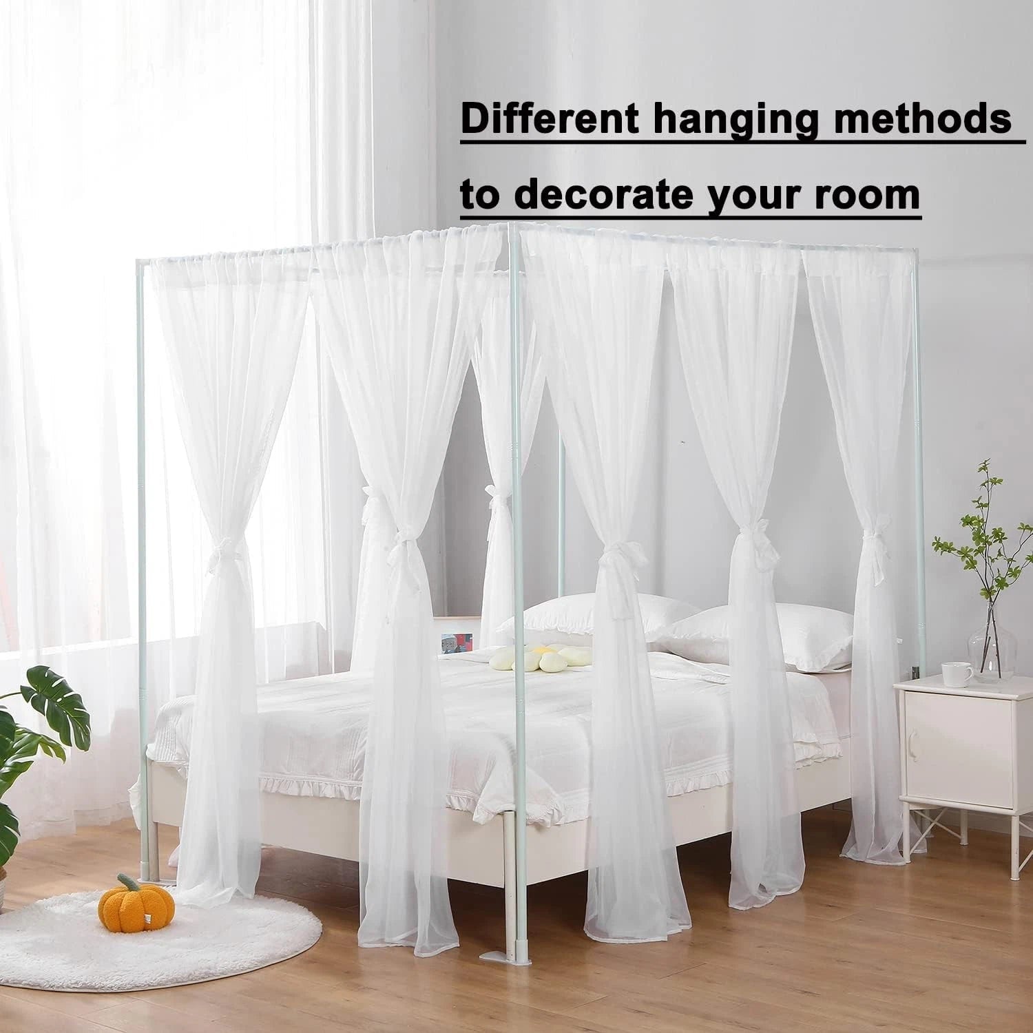 White Canopy Bed Curtain for Queen Bed,Soft Bed Canopy Scarf (Queen, White) 07FC0E-D4 - KOEEK