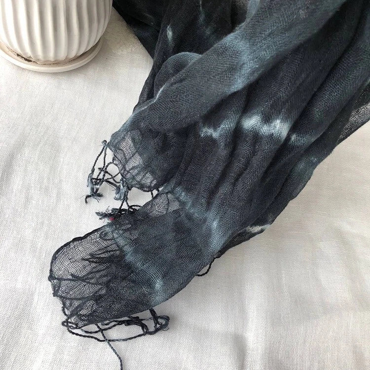 Mens  Flax Linen Tasseled Fairy Tie-dyed Unisex Spring Shawl Bandana Wrap 07FC0E-D4 - KOEEK