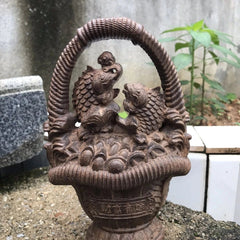 Vietnam Agarwood Flower Basket Figurine 18cm Wood Carving Feng Shui Decor Gift 07FC0E-D4 - KOEEK