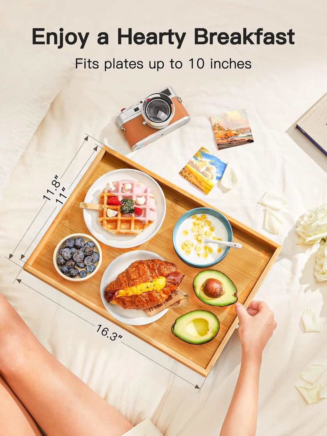 Bed Tray Table with Foldable Legs, Breakfast Tray for Sofa, Bed, Eating, Working 07FC0E-D4 - KOEEK