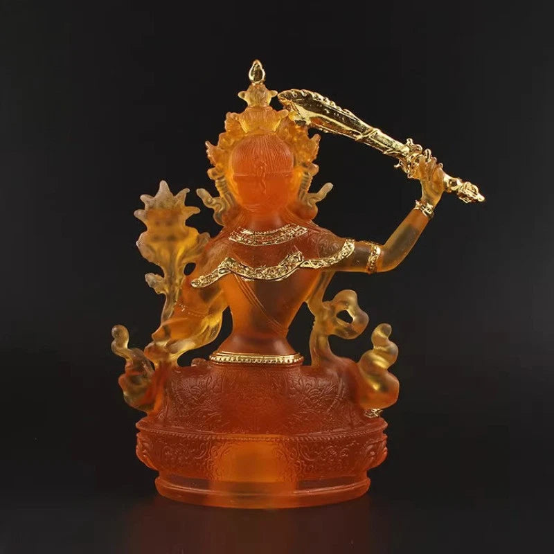 23cm Exquisitely Resin Handpaninted Manjusri Bodhisattva Buddha Statue Ornament 07FC0E-D4 - KOEEK