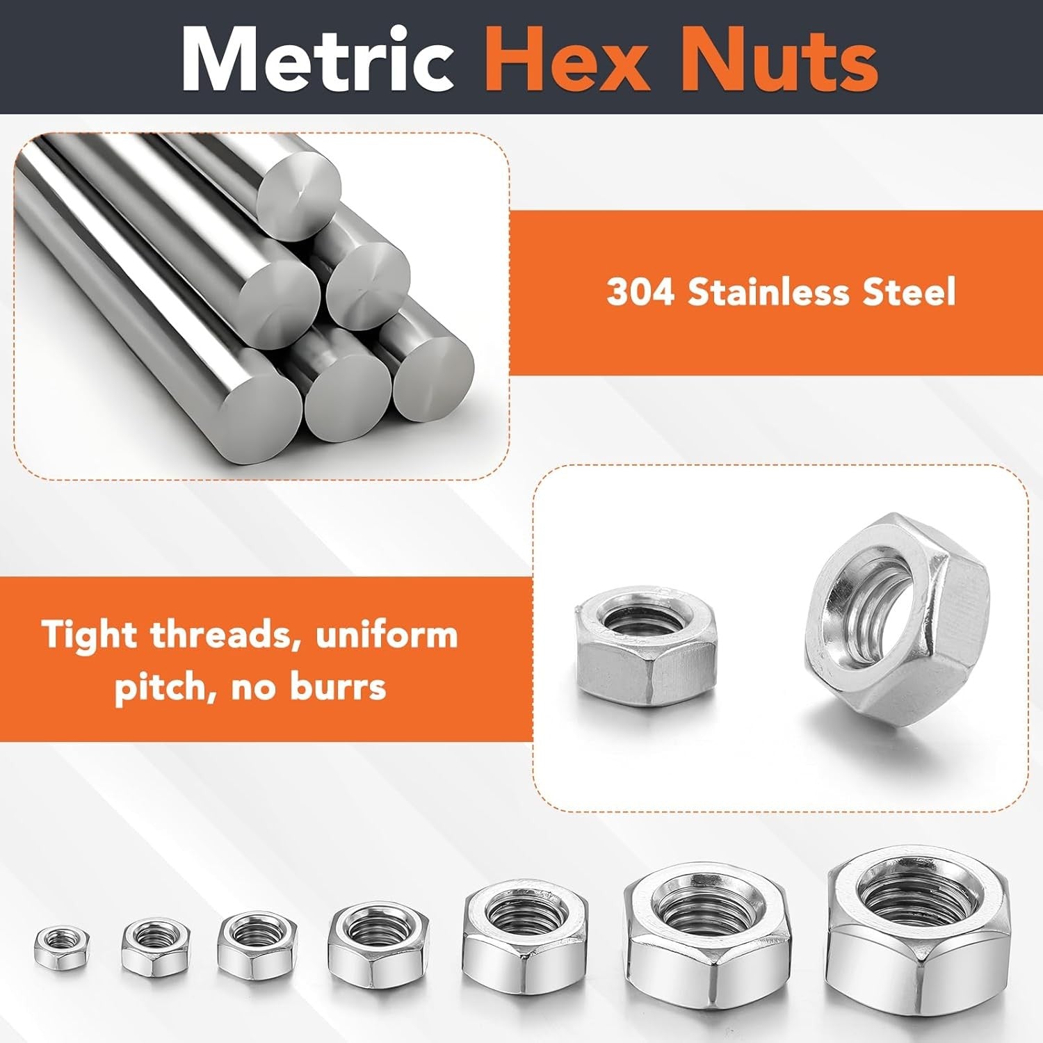 new 154 Pcs Metric Hex Nuts Assortment Kit, M3 M4 M5 M6 M8 154Pcs