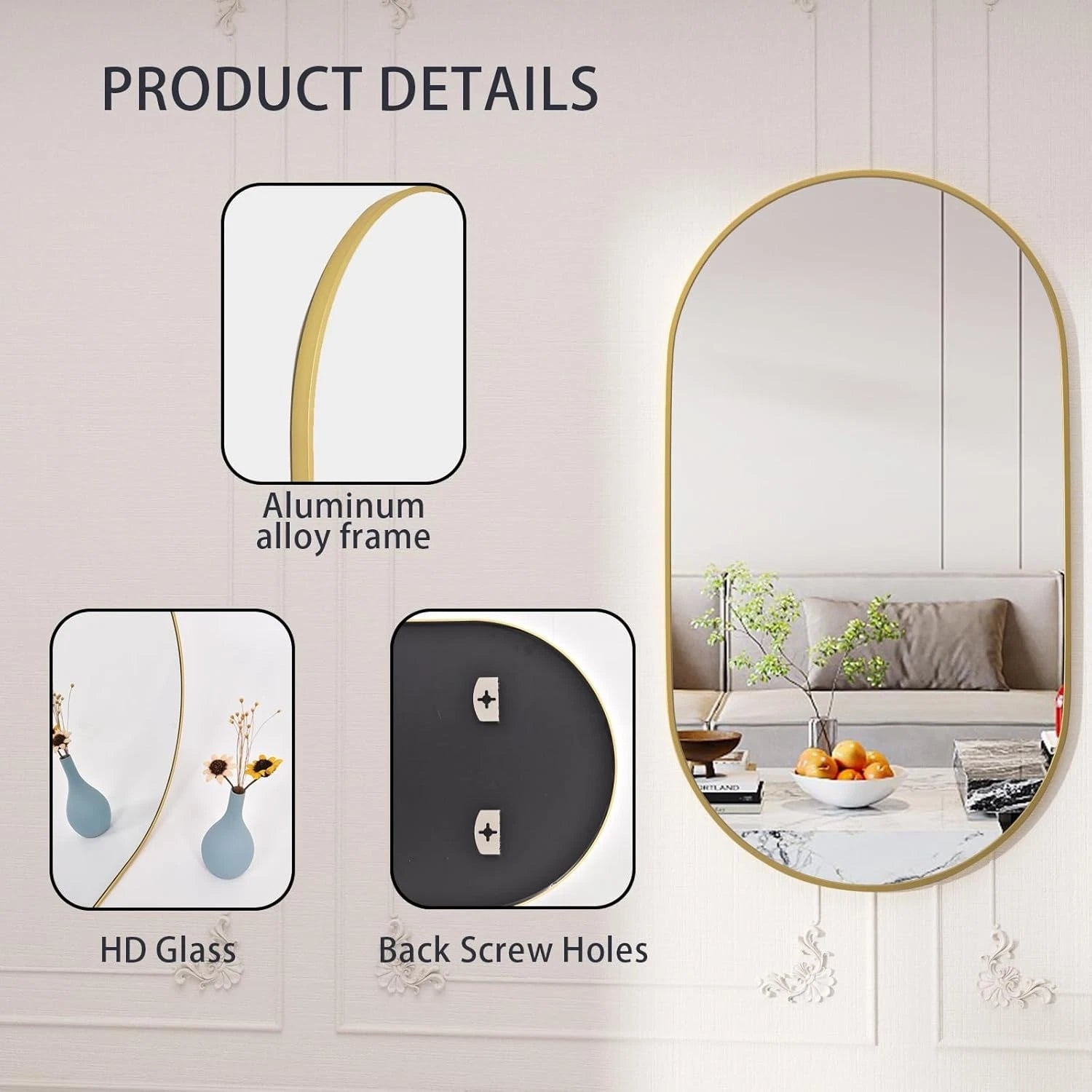 Oval Mirrors,Oval Bathroom Mirrors,20x28 Gold Mirror for Wall,Wall Mirror 07FC0E-D4 - KOEEK