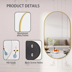 Oval Mirrors,Oval Bathroom Mirrors,20x28 Gold Mirror for Wall,Wall Mirror 07FC0E-D4 - KOEEK