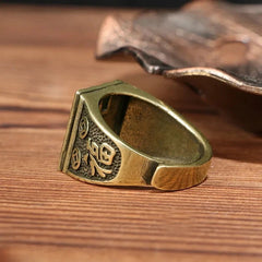 Retro Brass Sakyamuni Buddha Heads Ring Hand-carved Finger Ring Buddhism Rings 07FC0E-D4 - KOEEK