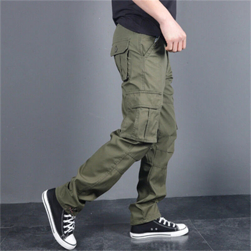 Cargo Pants Multi Pocket Men's Loose Straight Casual Pants Outdoor Pure Cotton 07FC0E-D4 - KOEEK