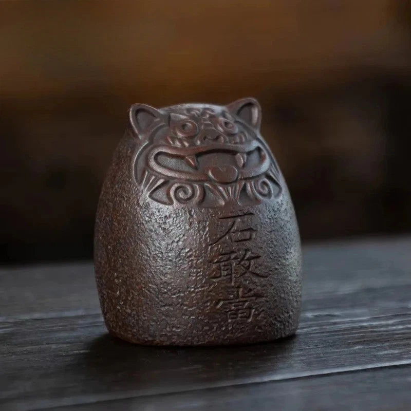 5.8cm Yixing Purple Clay Shigandang Tiger Stateu Handcarved Tea Pet Ornament 07FC0E-D4 - KOEEK