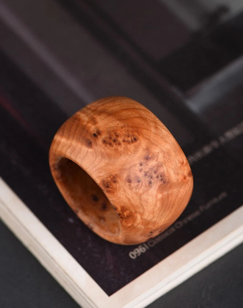 Liangshan Thuja Burl Thumb Ring Band Unisex Handheld Worry Ring 07FC0E-D4 - KOEEK