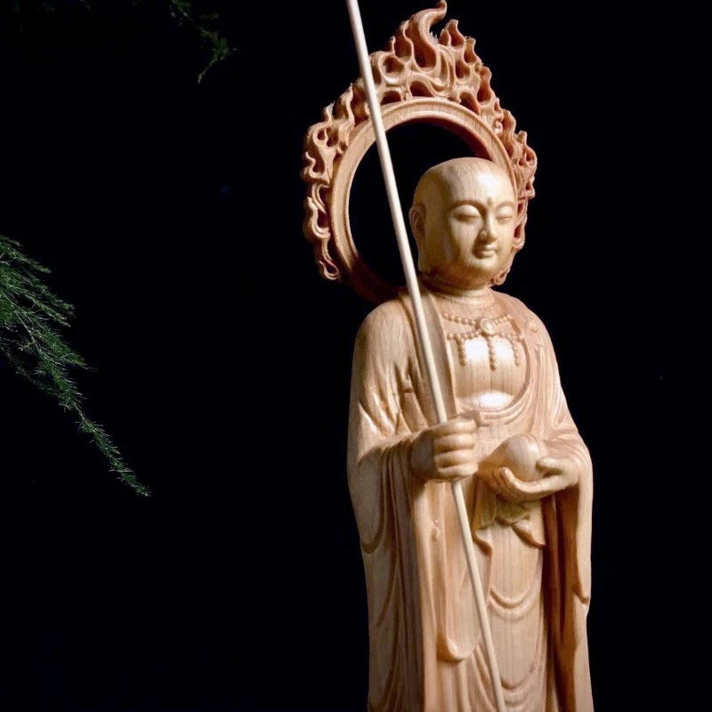 Natural Thuja Wood Carved Ksitigarbha Bodhisattva Statue Home Decor 07FC0E-D4 - KOEEK