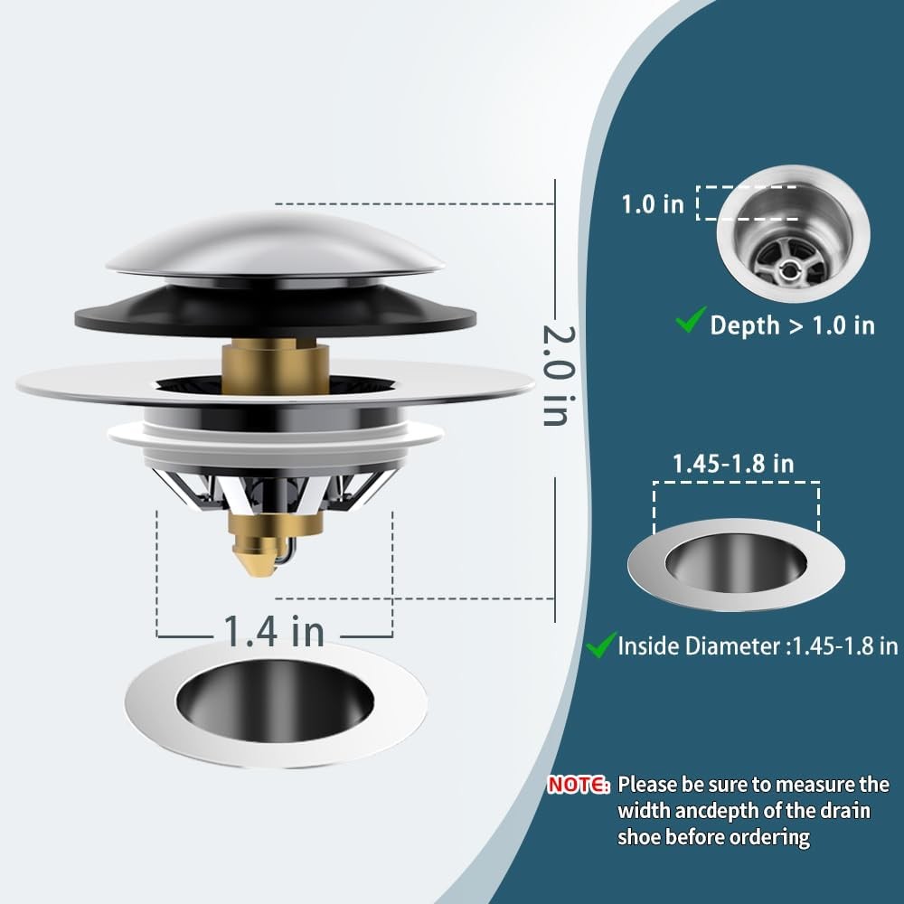 new Bathtub Drain Stopper with Hair Catcher, Anti Clogging Bath Tub Chrome Silver 07FC0E-D4 - KOEEK