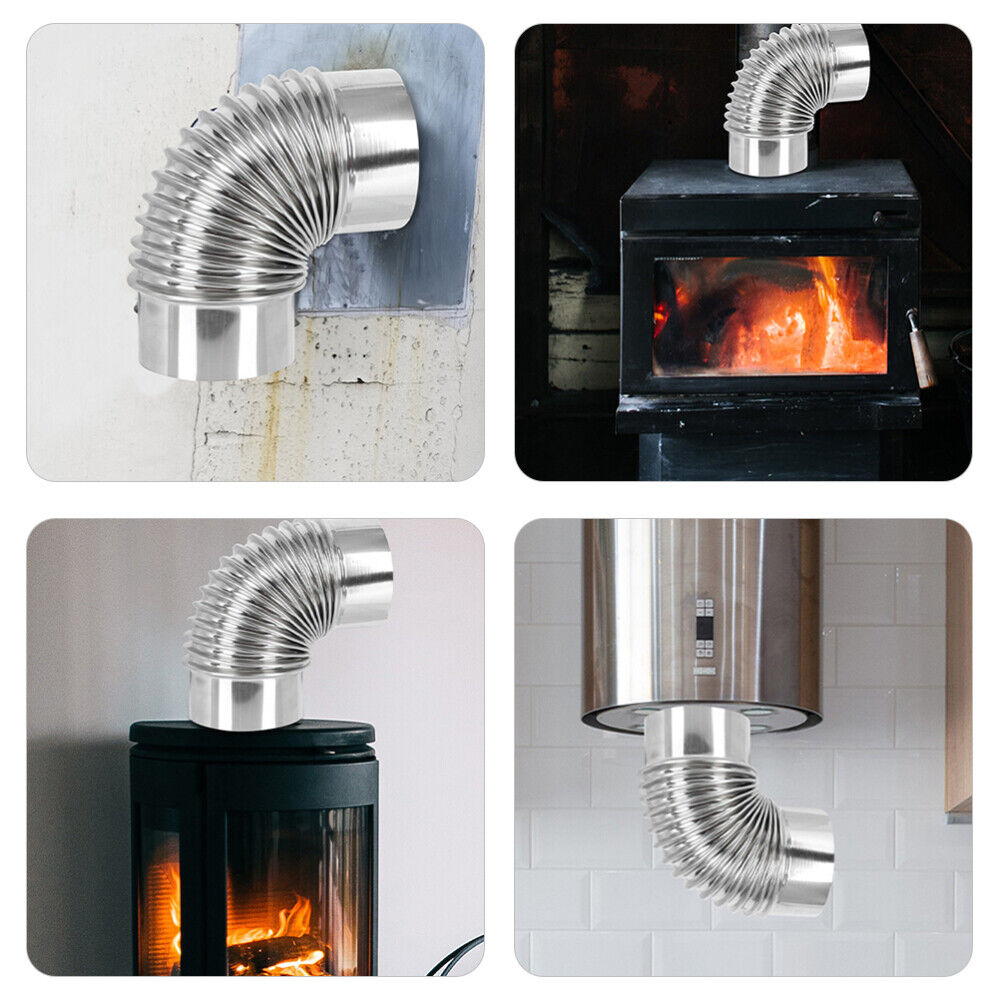 new  Chimney Extension Stove Flue Firewood Heating Stainless Steel Elbow Versatile koeek - KOEEK