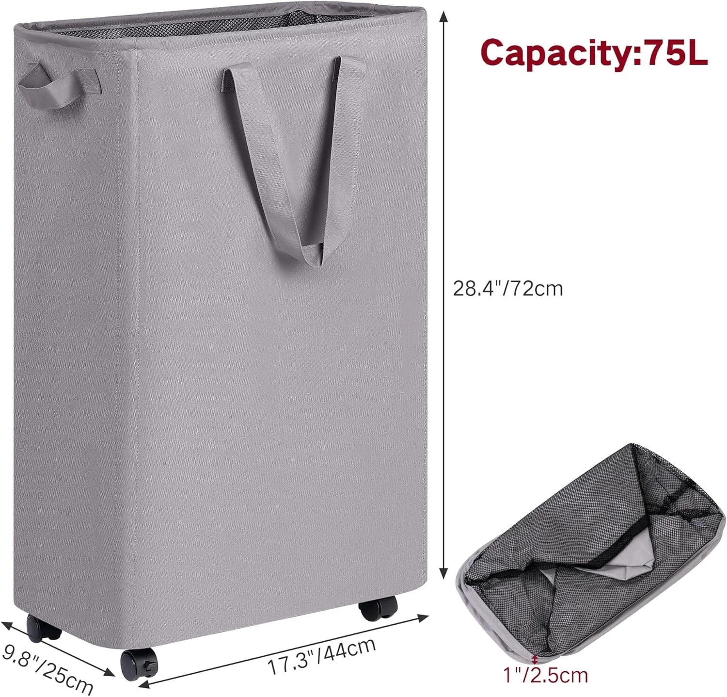 Slim Laundry Hamper with Wheels,Rolling Laundry Basket for Clothes,Small Laundry 07FC0E-D4 - KOEEK