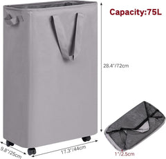 Slim Laundry Hamper with Wheels,Rolling Laundry Basket for Clothes,Small Laundry 07FC0E-D4 - KOEEK