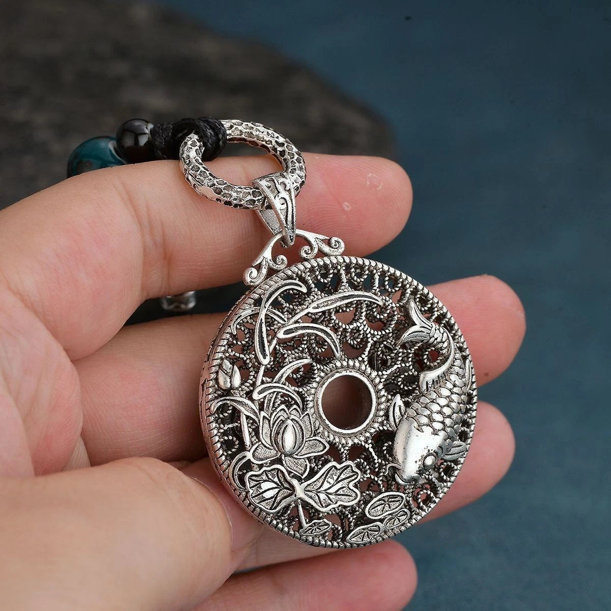 Vintage Hollow Lotus Koi Pendant Necklace Sweater Chain For Women 07FC0E-D4 - KOEEK