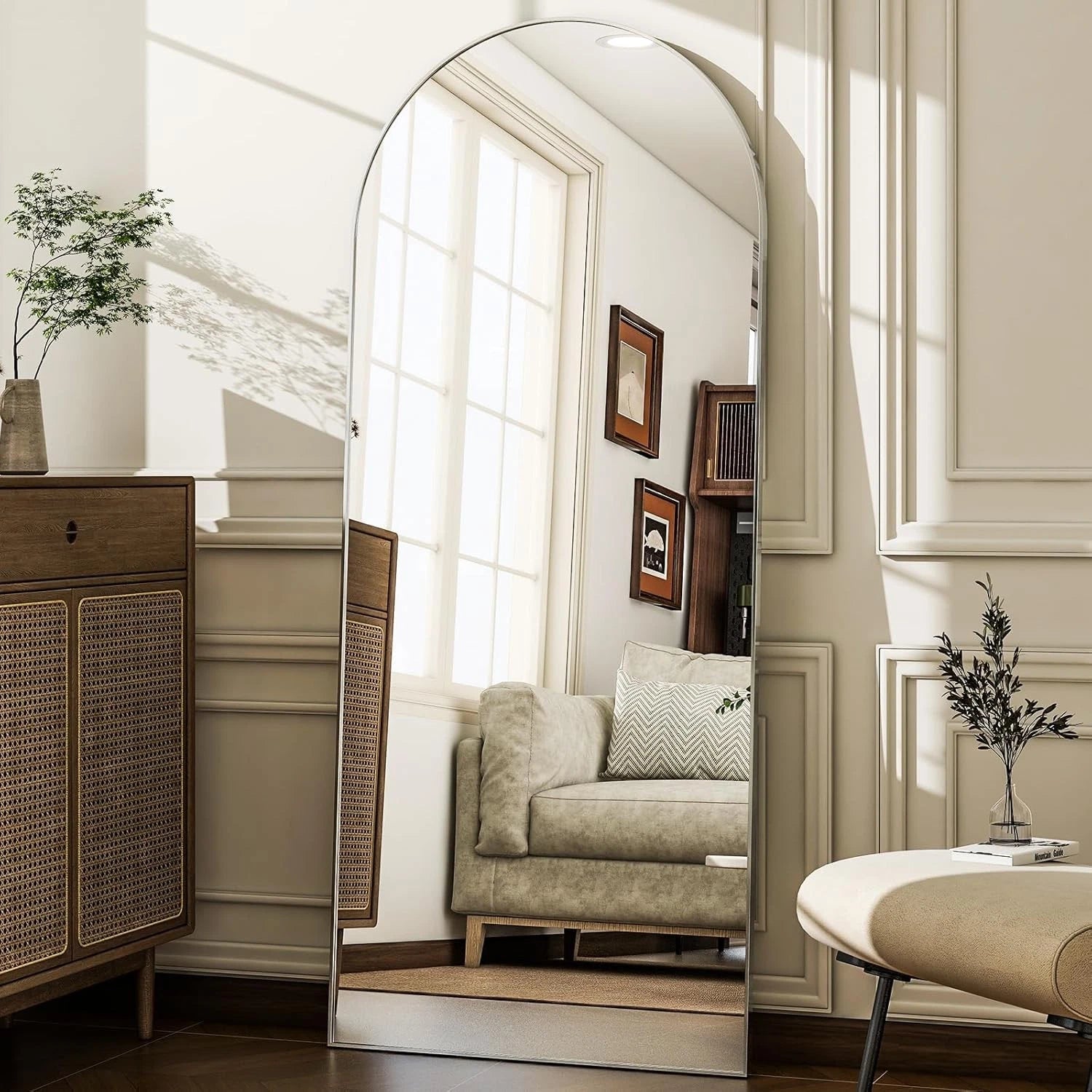 57"x20" Arched Full Length Mirror - Wall Mounted/Floor Mirror Full Body Mirrors 07FC0E-D4 - KOEEK