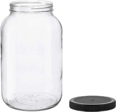 1 Gallon Glass Jar Wide Mouth with Black Plastic Lid - USDA, BPA-Free 07FC0E-D4 - KOEEK