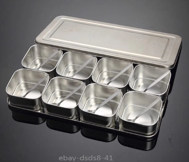 Stainless Steel Seasoning Box Set Creative Seasoning Jar 6 Grid 8 Grid 07FC0E-D4 - KOEEK