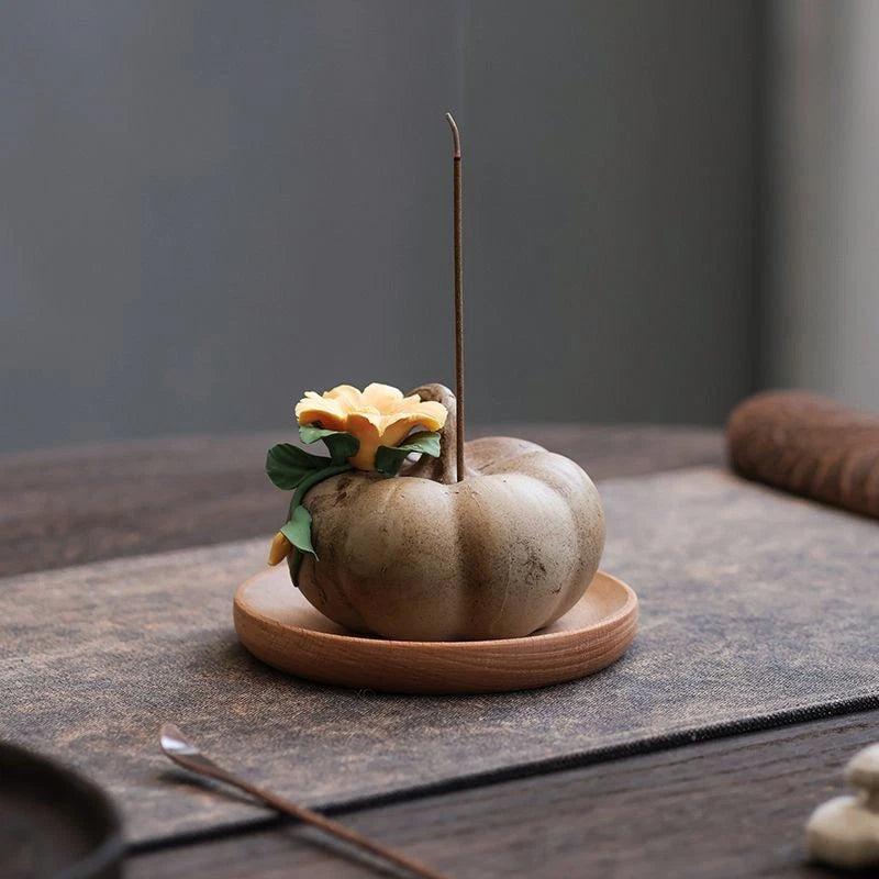 Ceramic Pumpkin Stick Incense Holder Zen Tea Room Home Indoor Decor 07FC0E-D4 - KOEEK