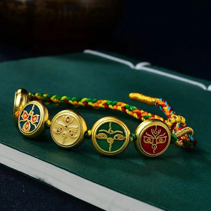 Zakiram Tibetan Thangka Hand Braid Rope Bracelet Five Way God Wealth Amulet 07FC0E-D4 - KOEEK