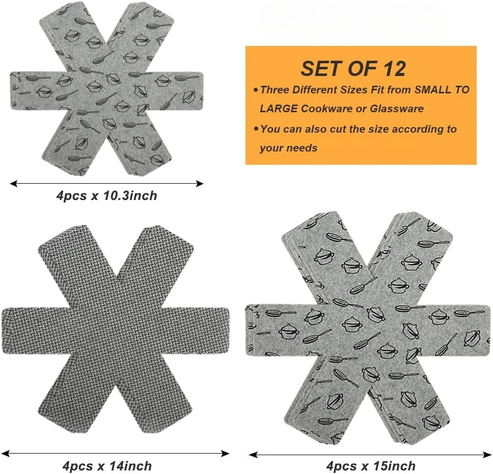 Pot and Pan Protectors,Set of 12 and 3 Different Size,Cookware Protector Set/Pot 07FC0E-D4 - KOEEK