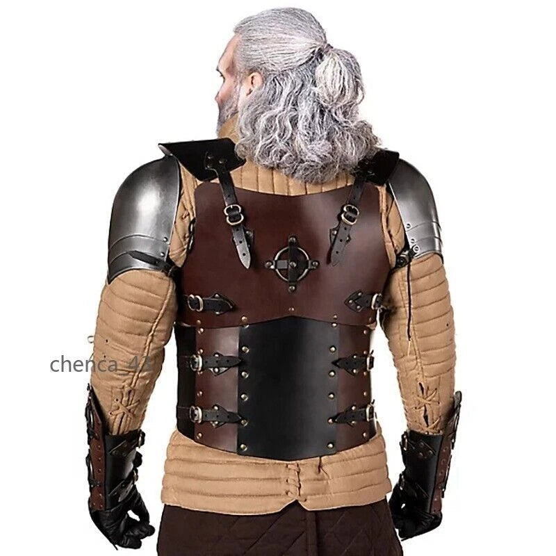 Medieval Adjust Leather Armor Vest Cosplay Hatless War Jacket Riveted Fasteners 07FC0E-D4 - KOEEK