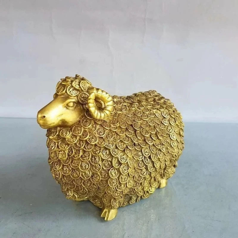 6.2'' Exquisitely Chinese Brass Fortune Good Luck Sheep Feng Shui Ornaments 07FC0E-D4 - KOEEK
