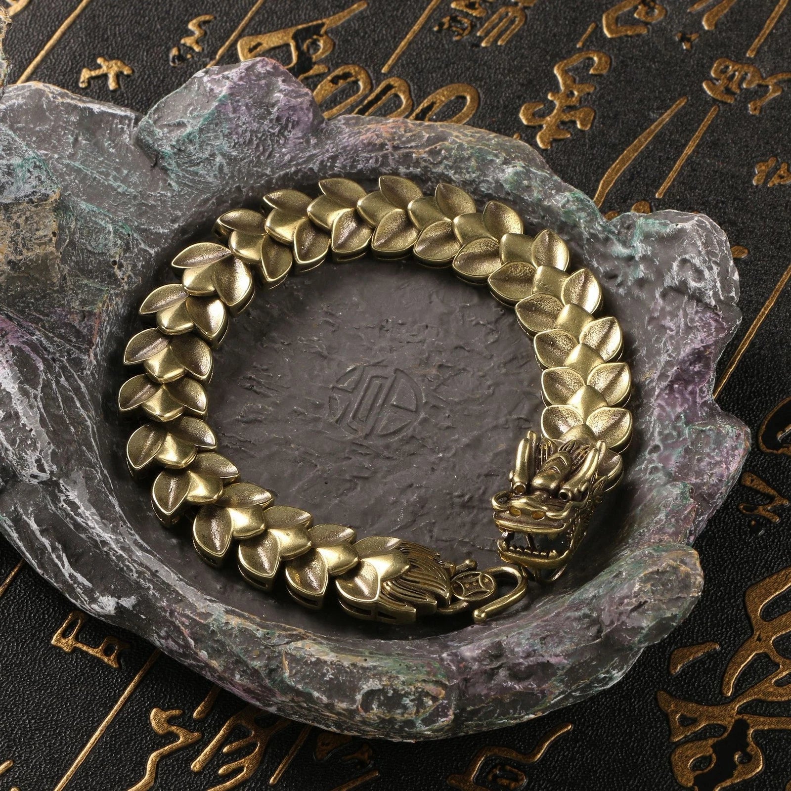 Chinese Trend Zodiac Dragon Bracelet Mens Antique Brass Jewelry Copper Chain 07FC0E-D4 - KOEEK