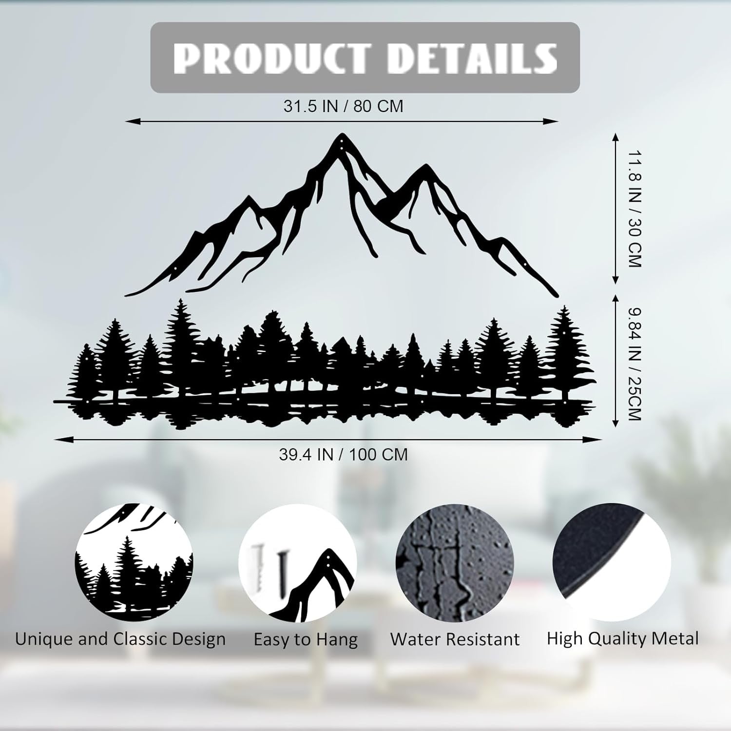 new DUOOLN Mountain View Metal Wall 39.4L" x 21.6W", Black -B 07FC0E-D4 - KOEEK