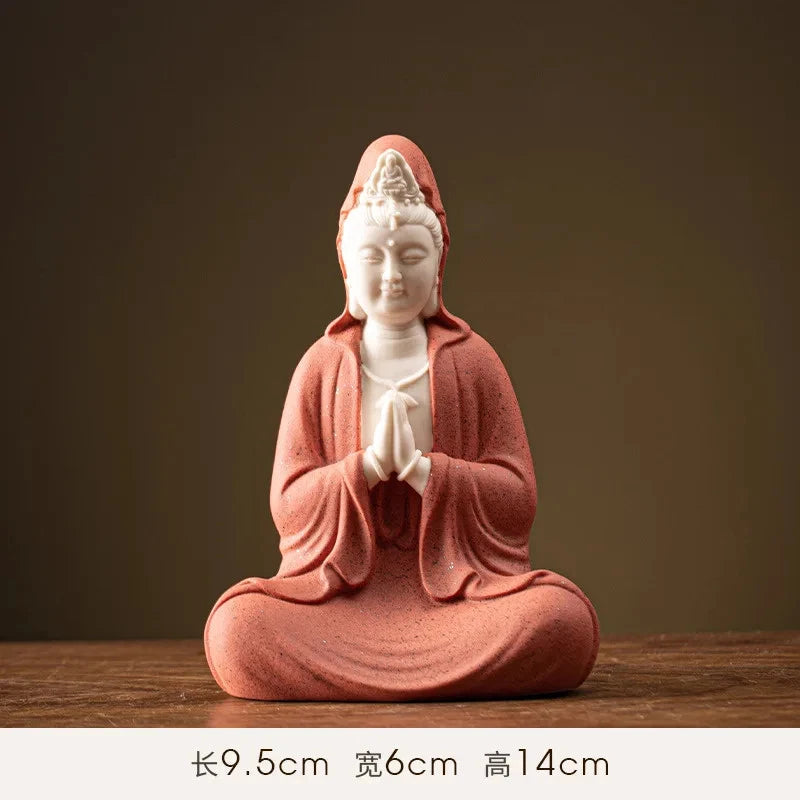 14cm Chinese Ceramic Guanyin Bodhisattva Handcarved Buddha Statue Zen Decoration 07FC0E-D4 - KOEEK