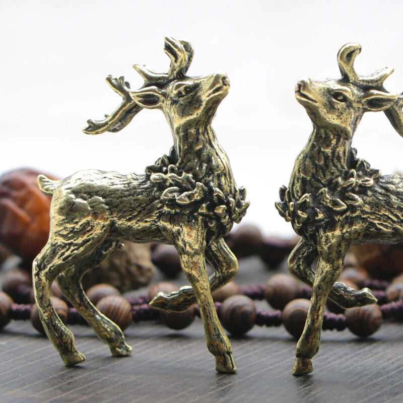 2pcs Solid Brass Deer Figurine Small Statue Home Ornaments Animal Figurines Gift 07FC0E-D4 - KOEEK