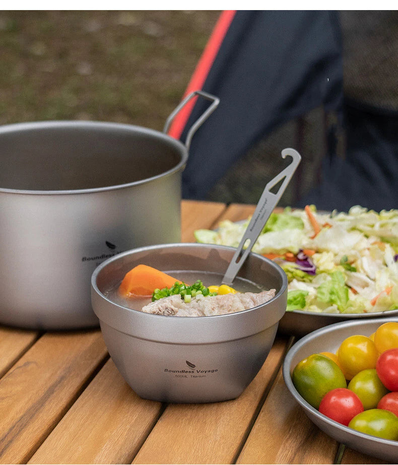 Titanium Bowl 500ml/800ml Double Wall Food Rice Soup Ultralight Metal Bowl Hot 07FC0E-D4 - KOEEK