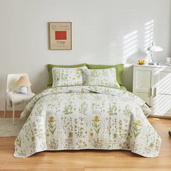 3 Pieces Reversible Quilt Set, Smooth Soft Microfiber Quilt, Yellow Flowers