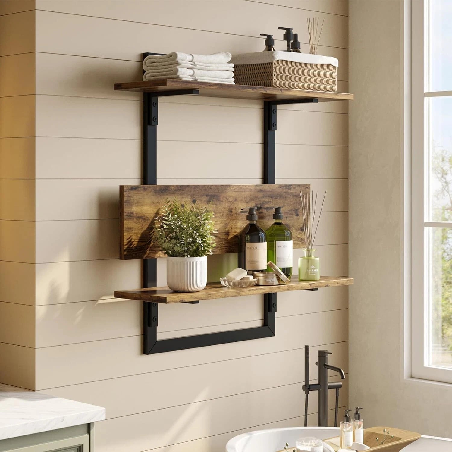 Wall Mount Floating Shelf, 24-Inch Wall Mount Shelf with Collapsible Bracket 07FC0E-D4 - KOEEK