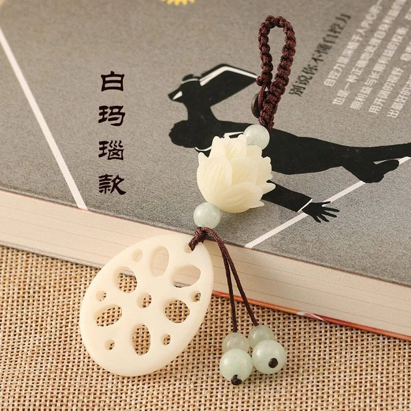 Handmade Lotus Keychain Chinese Style Car Keychain Bag Charm Unisex 07FC0E-D4 - KOEEK