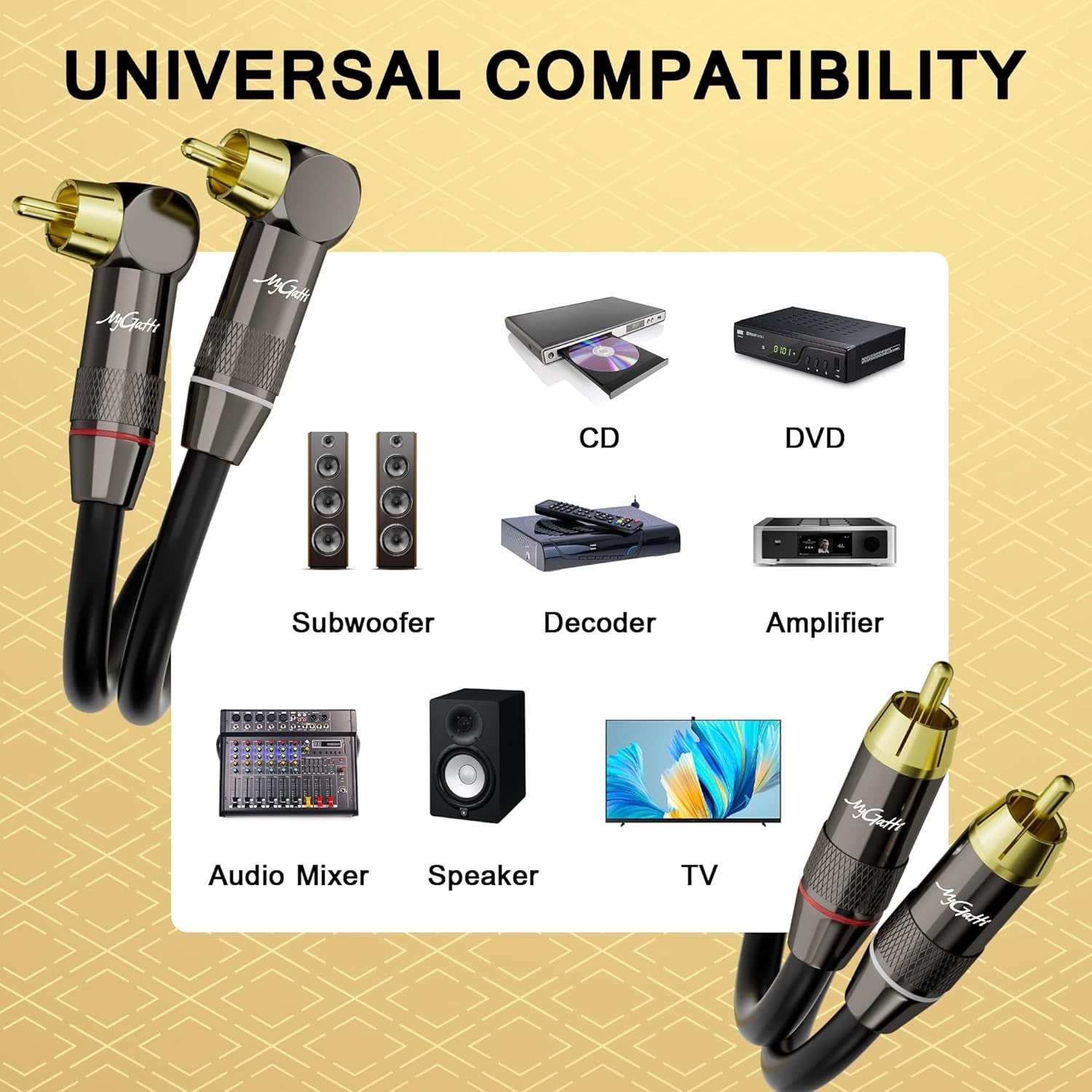 new RCA Cable 6 FT, 90 Degree Right Angle 2RCA to Stereo Audio Cable, 6FT 07FC0E-D4 - KOEEK