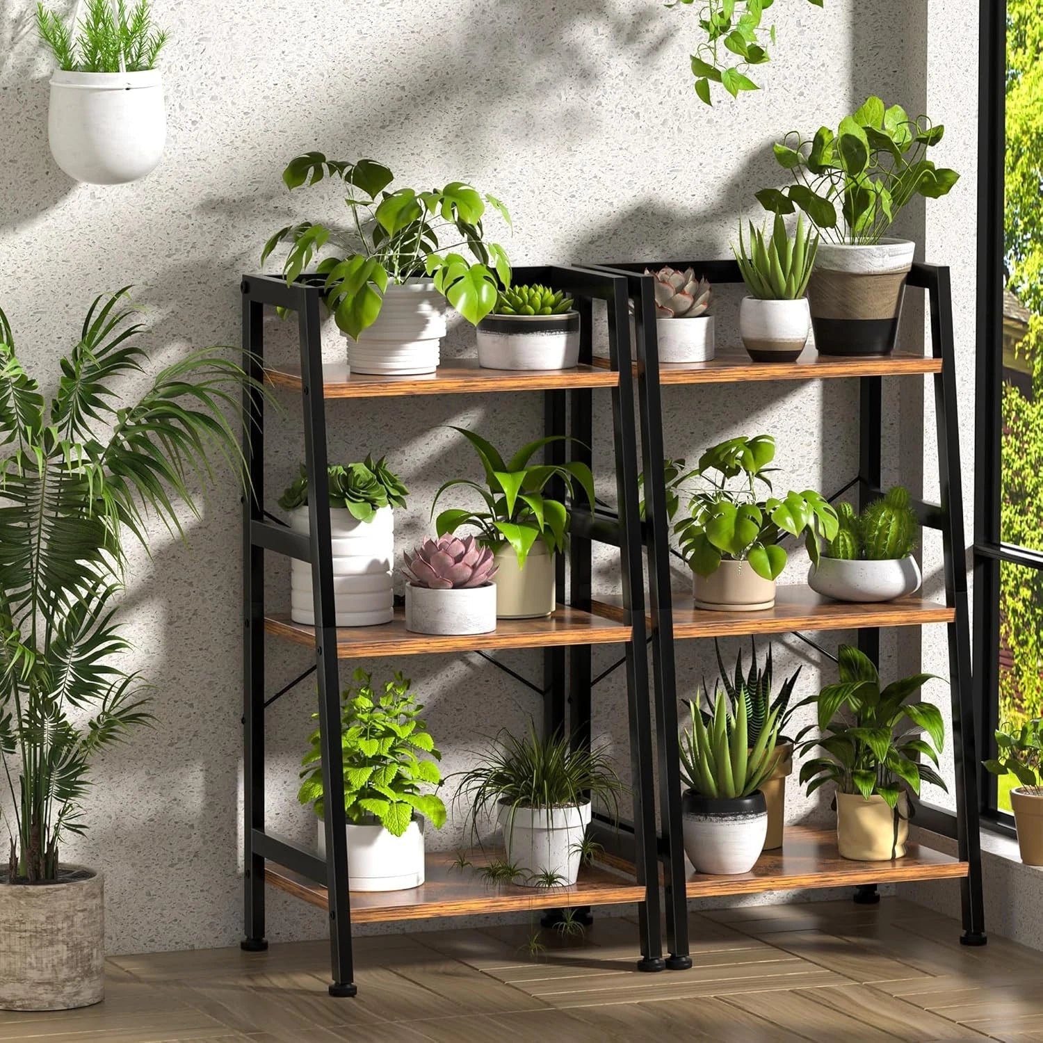 Three-tier bookshelf trapezoidal bookshelf,industrial-style steel frame bookcase 07FC0E-D4 - KOEEK