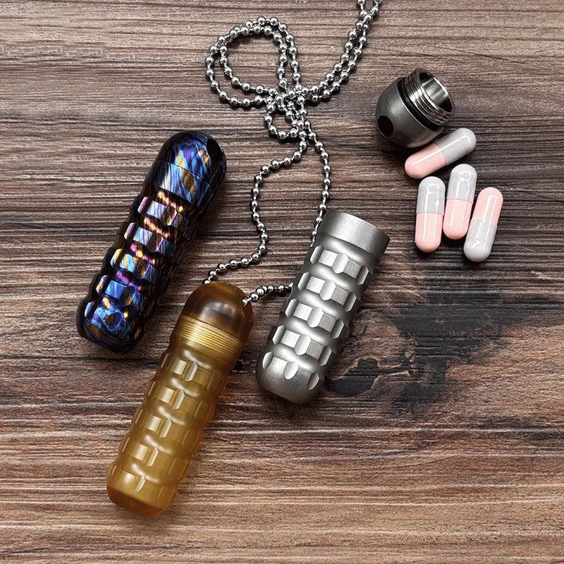 PEI Titanium Pocket Waterproof Pill Case Holder Organizer Box Container Keychain 07FC0E-D4 - KOEEK
