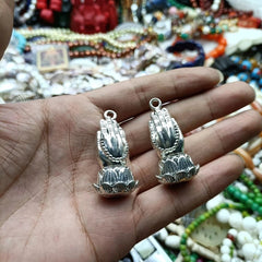Pair Tibetan Silver Buddha Hand Lotus Pendant Necklace 07FC0E-D4 - KOEEK