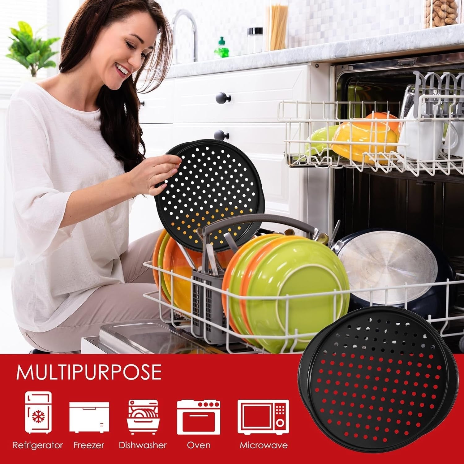 new 2Pcs Pizza Pans with Holes, 14in Round Tray for Oven, Non-stick Black 07FC0E-D4 - KOEEK