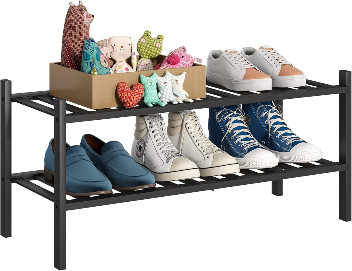 2-Tier Bamboo Shoe Rack Premium Stackable Shoe Shelf Storage Organizer 07FC0E-D4 - KOEEK