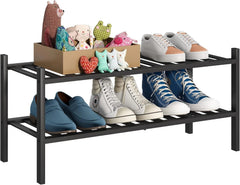 2-Tier Bamboo Shoe Rack Premium Stackable Shoe Shelf Storage Organizer 07FC0E-D4 - KOEEK