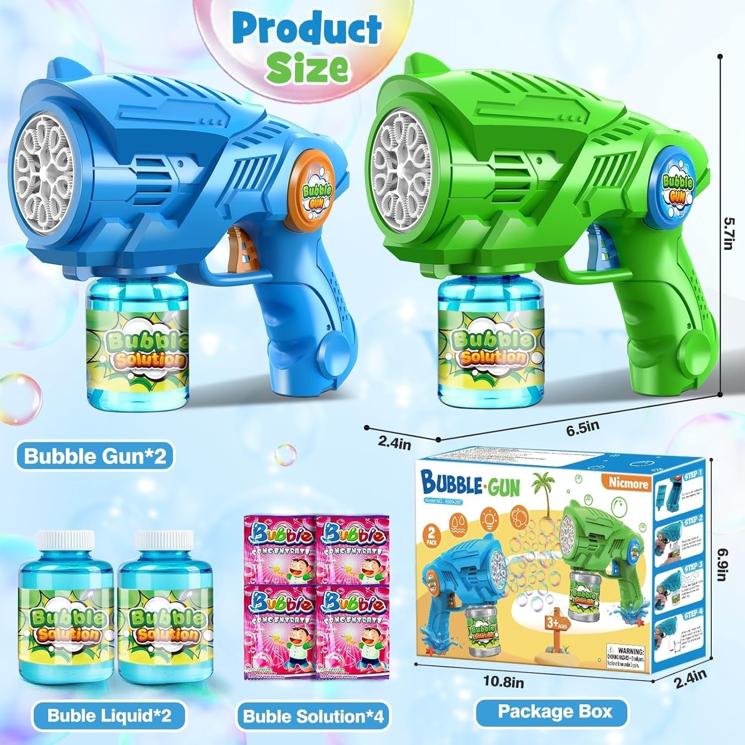 new Bubble Gun Machine for Kids 4-8: 2-Pack Automatic Guns with 2 Bottles...